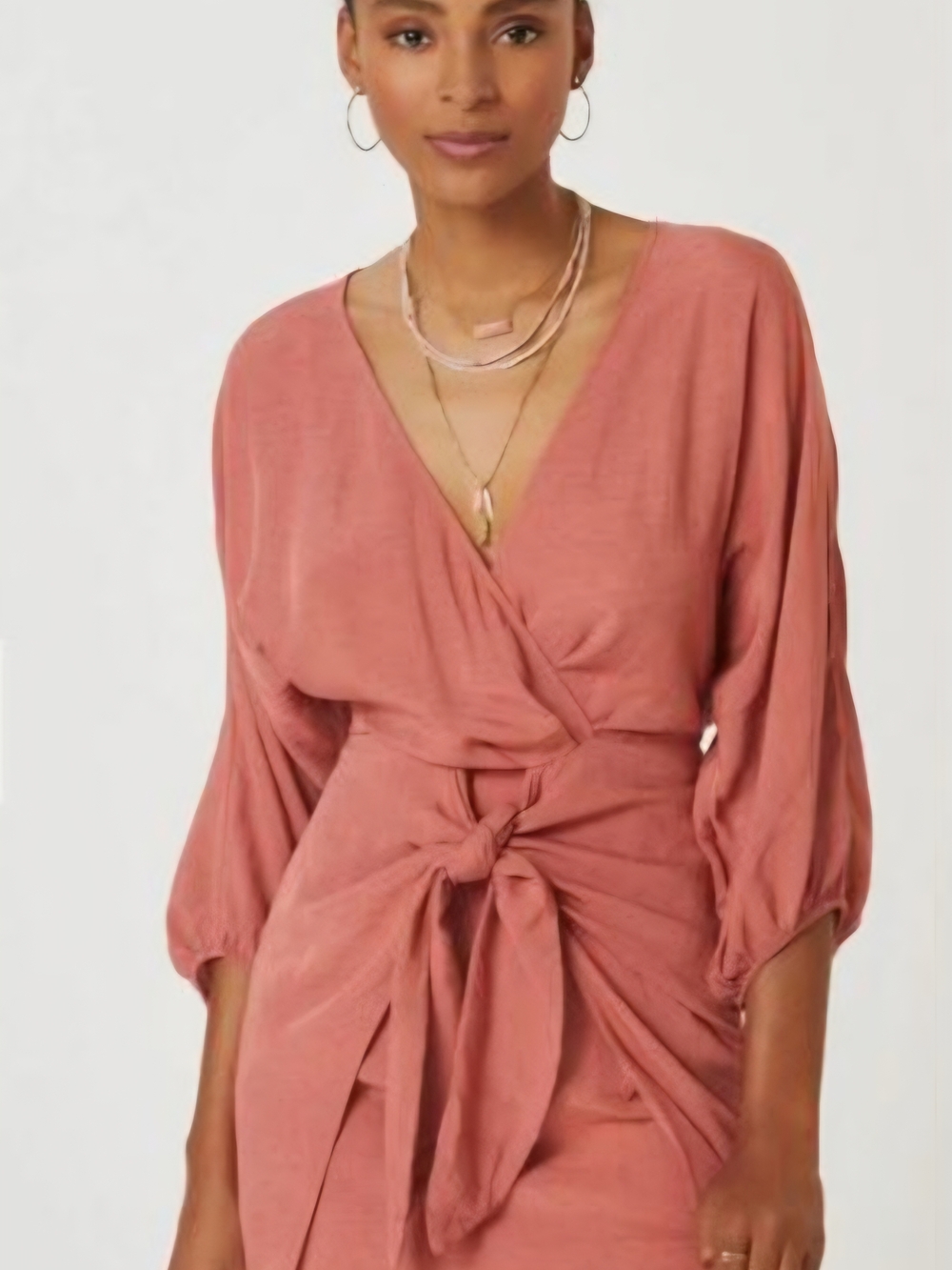 Anthropologie Mauve-Pink Tie-Waist Mini Dress